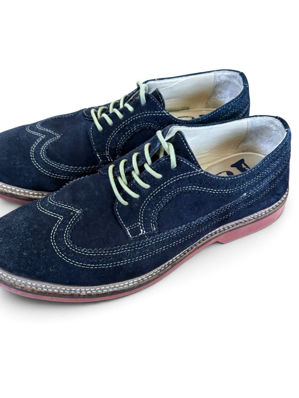 1901 Men's Navy Suede Wingtip Oxfords made in Brazil 9M
